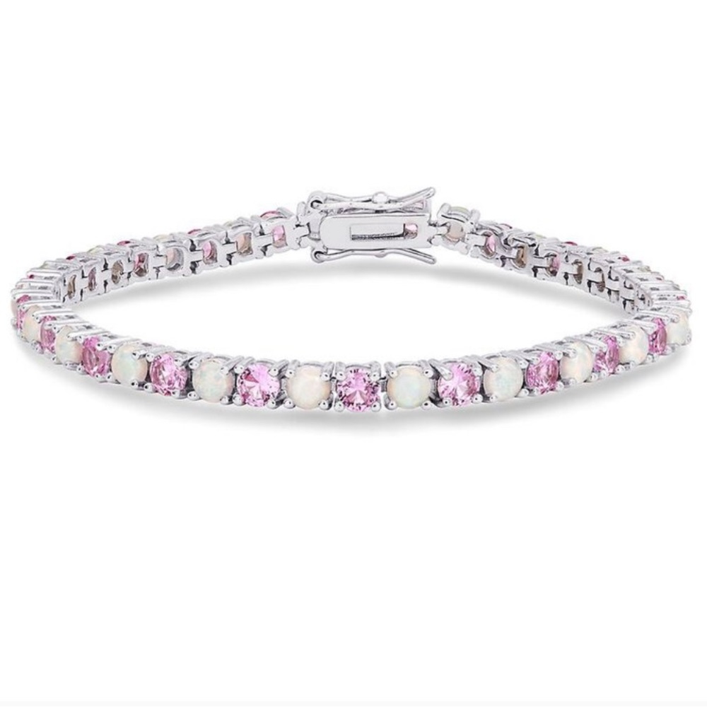 lab created opal & pink sapphire bracelet in sterling silver